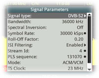 Signalparameter des aktuellen DVB-S2 Multiplex