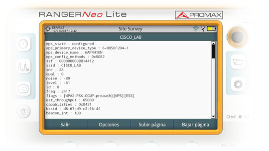 WiFi network information in the analyser