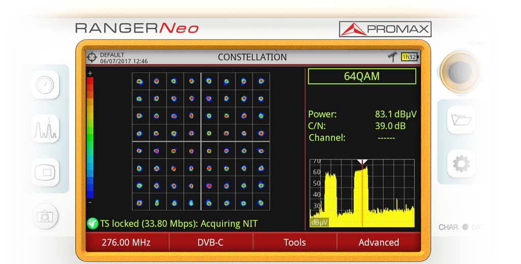 64QAM Konstellationsdiagramm für DVB-C auf dem Bildschirm des Antennenmessgerätes