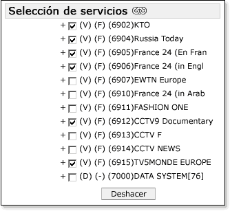 Selección de servicios del transponder