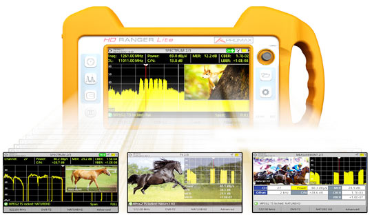 HD RANGER UltraLite field strength meter triple split display: Three functions in a single screen