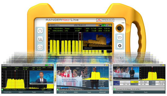 Triple división de pantalla del medidor de campo RANGER Neo Lite: Tres funciones simultáneas.