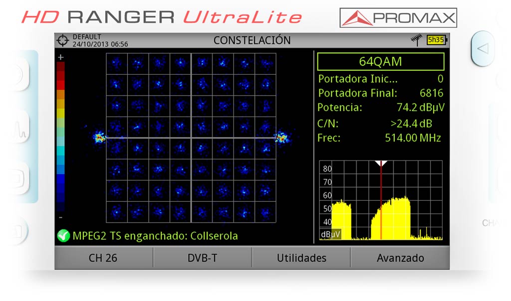 Diagrama de constelación DVB-T2 en el medidor de campo RANGER Neo +