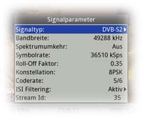 Signalparameter des aktuellen DVB-S2 Multiplex