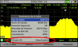 El filtrado ISI está desactivado