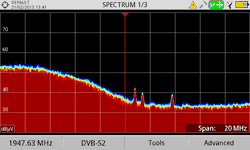 Analizador de espectros del medidor de campo mostrando señales BEACON