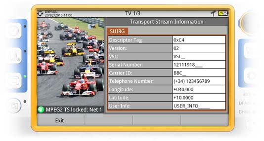 Información proporcionada por el descriptor IRG visualizada en un medidor de campo RANGER Neo +