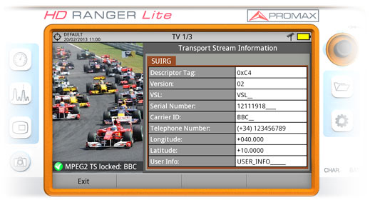 IRG descriptor information in a HD RANGER UltraLite field strength meter