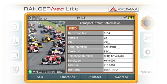 Información proporcionada por el descriptor IRG visualizada en un medidor de campo RANGER Neo Lite