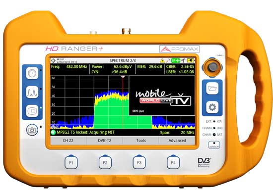 Medidor de campo HD RANGER+ decodificando DVB-T2 lite