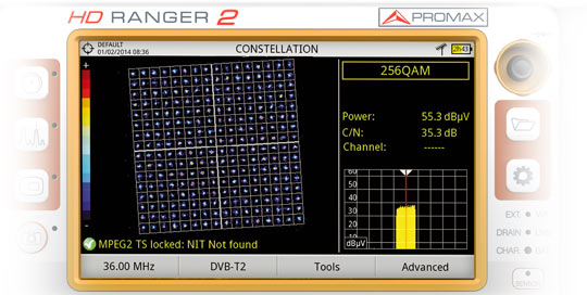 Diagrama de constelación DVB-T2 en el medidor de campo RANGER Neo 2