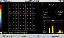 64QAM Konstellationsdiagramm für DVB-C auf dem Bildschirm des Antennenmessgerätes