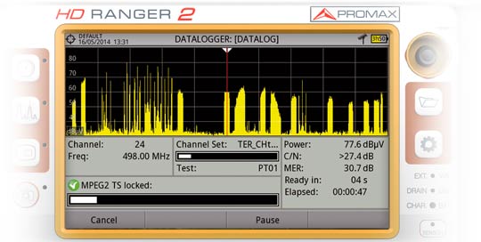 RANGER Neo 2 field strength meter Datalogger screen