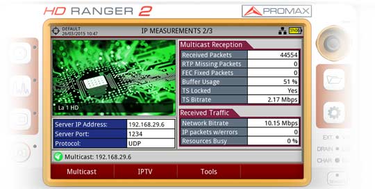 One of the three measurement screens for IPTV available in the RANGER Neo 2