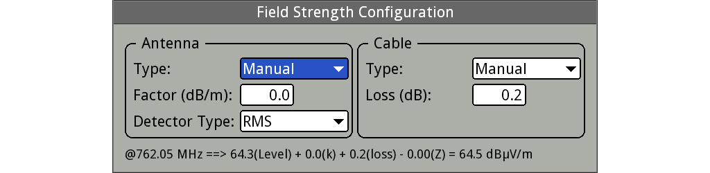 Field strength meter settings
