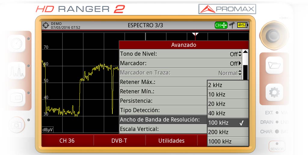 Seleccionando los filtros de resolución 