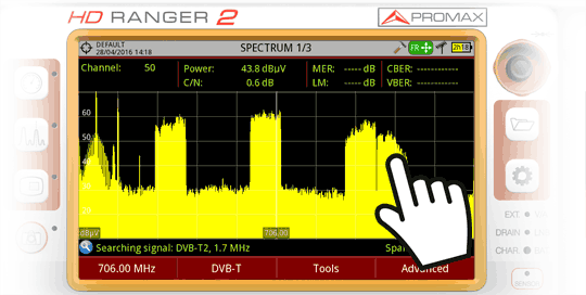 Контроль анализатора спектра при помощи сенсорного экрана