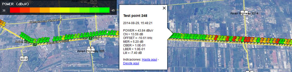 Signal coverage analysis drawn as classical markers