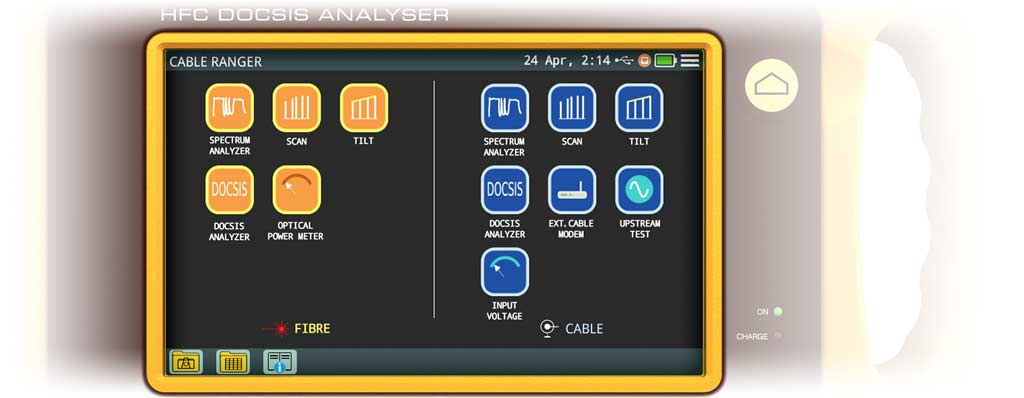 Das Touchscreen-Interface der CABLE RANGER Analyser wird über grafische Icons bedient