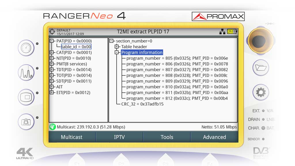 Получение сигнала T2-MI и извлечение таблиц PSI/SI