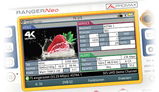 High Efficiency Video Codec decoder (HEVC H.265) in the field strength meter model RANGER Neo