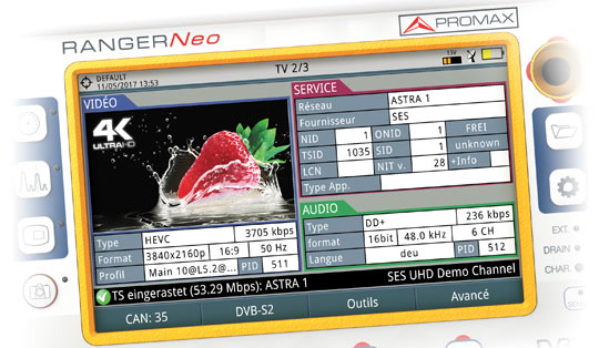 High Efficiency Video Codec decoder (HEVC H.265) in the field strength meter model RANGER Neo