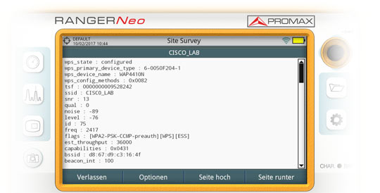 WiFi network information in the analyser
