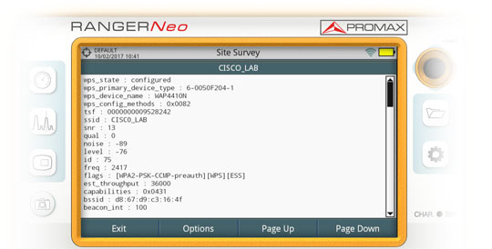 WiFi network information in the analyser