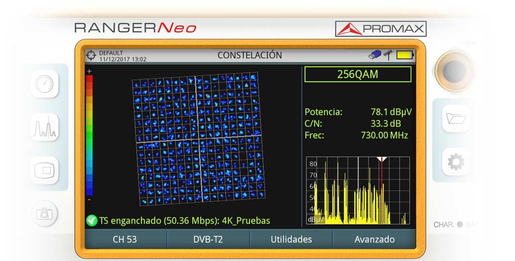 Diagrama de constelación DVB-T2 en el medidor de campo RANGER Neo