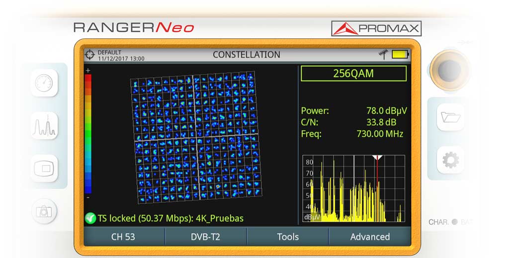 Diagramma di costellazione DVB-T2 (televisione digitale terrestre ad alta definizione) nel misuratore di campo RANGER Neo