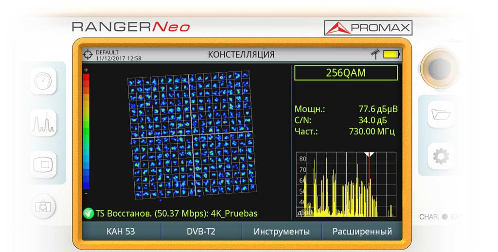 Диаграмма созвездия для DVB-T2 канала (Цифровое наземное телевидение высокой четкости) в RANGER Neo