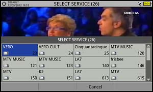 Selezione di un servizio dal multiplex DVB-S2 in uso