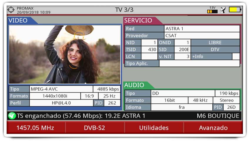 Datos de la transmisión de ASTRA 19.2E