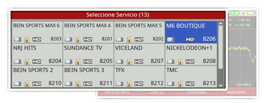 Visualizando la lista de servicios de ASTRA 19.2E