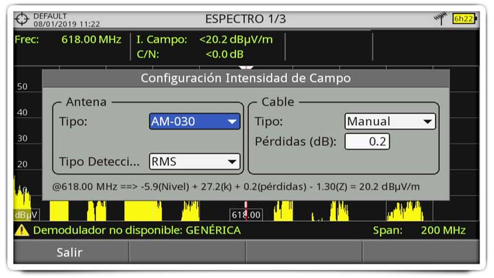 Medida de la intensidad de campo en un medidor de campo RANGER Neo