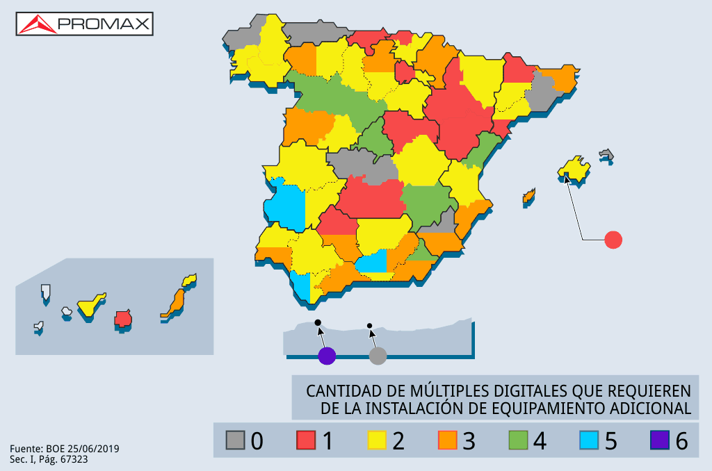 Múltiples de TDT afectados por el segundo dividendo digital en cada área geográfica