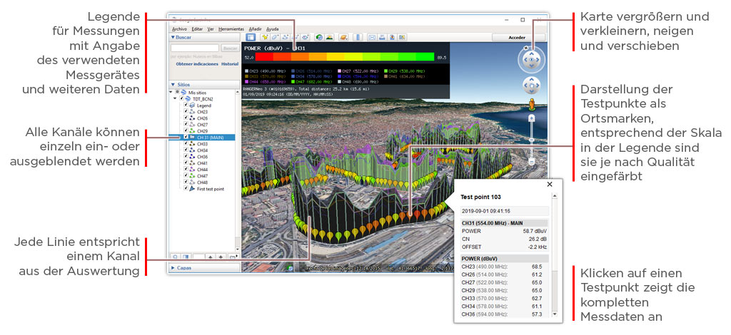 Google Earth Karte, erzeugt mit dem KML-Generator