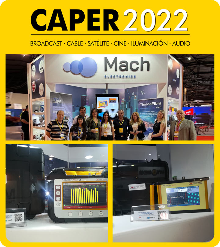 Detalle de los medidores de campo PROMAX en el stand de MACH Electronics, distribuidor de PROMAX en Argentina