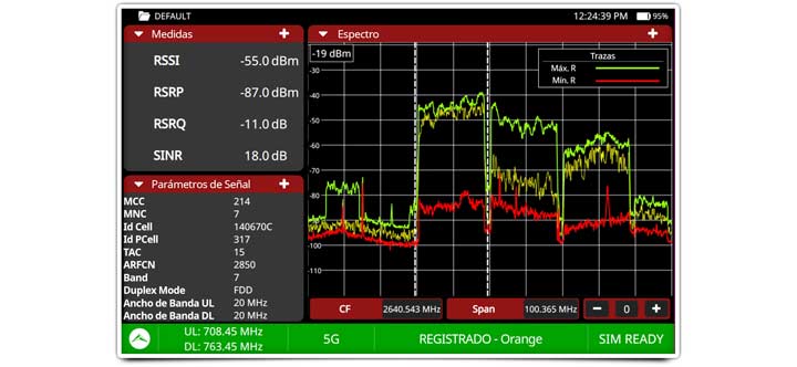 Medidas 5G registrando el analizador AtlasNG en la red del operador por medio de una tarjeta SIM
