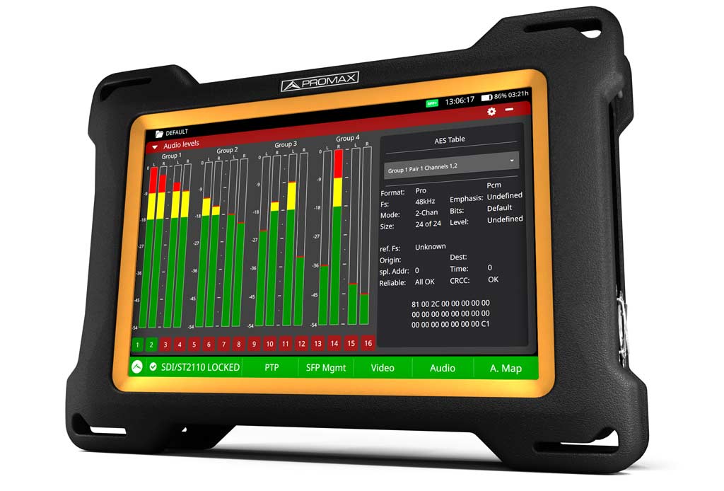 Análisis SDI: Analizador de 16 canales de sonido en el analizador broadcast ATLAS NG
