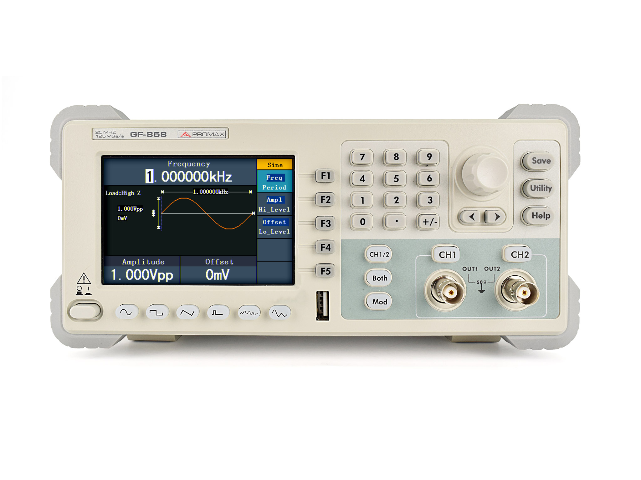 GF-858: 25 MHz Arbitrary waveform generator with USB and RS-232