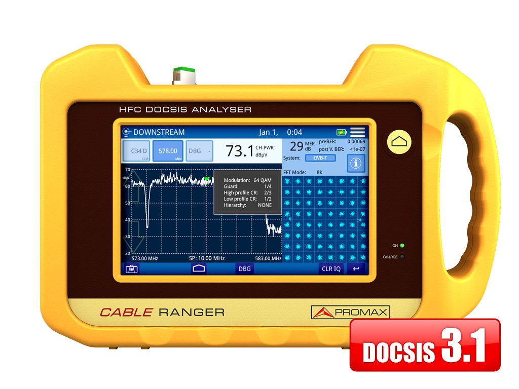 CABLE RANGER 3.1: Гибридный анализатор DOCSIS 3.1 / HFC с сенсорным экраном