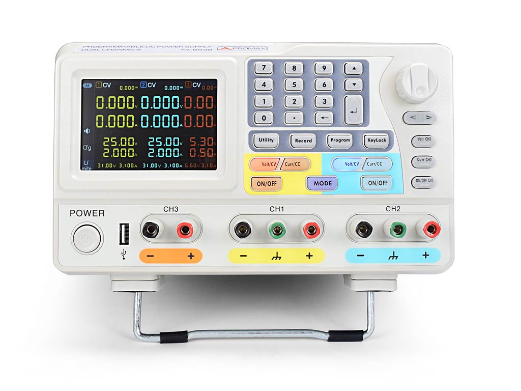FA-853B: Fuente de alimentación programable de tres salidas (60 V, 6 A)