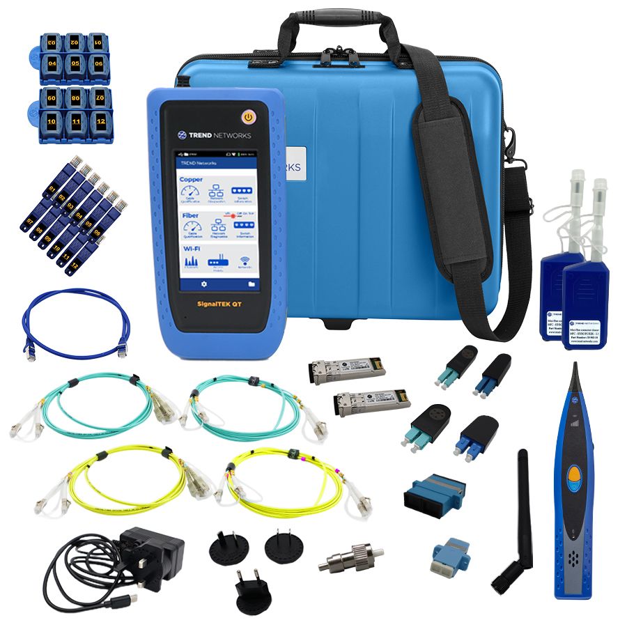 Kit STQT-PRO-KIT-3Y: SignalTEK QT Pro, maletín rígido, 12+12 remotos, SFP monomodo y multimodo, latiguillos y sonda