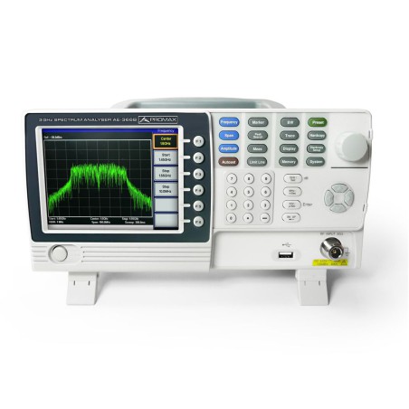 Panel frontal del analizador de espectros de 3000 MHz AE-366B de PROMAX.