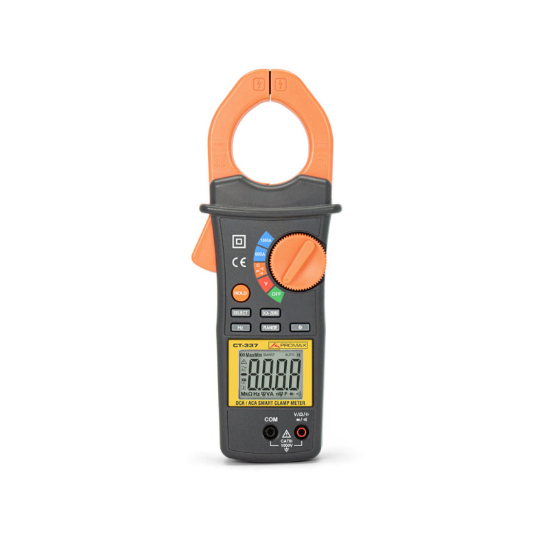 Imagen frontal de la pinza amperimétrica inteligente CT-337 de PROMAX.